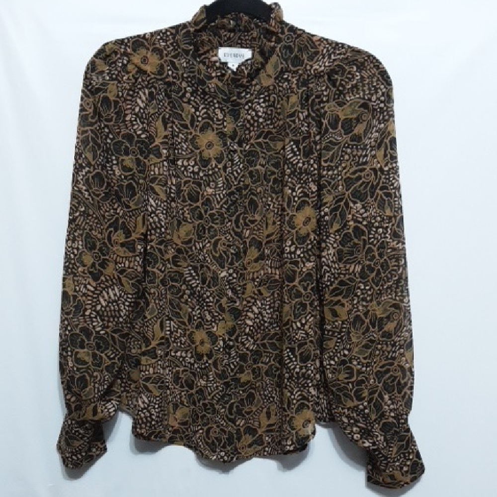 EVEREVE Women's M‎ Boho Bohemian Floral Blouse - Black and Tan